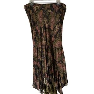 Reversible‎ Boho Skirt Womens XL Brown Green Pink Paisley Asymmetrical Hem